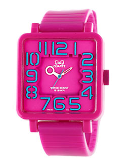 큐앤큐 VR06J-004Y 아날로그 남녀공용 학생 패션 시계 비비드칼라 사각시계